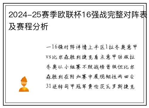 2024-25赛季欧联杯16强战完整对阵表及赛程分析