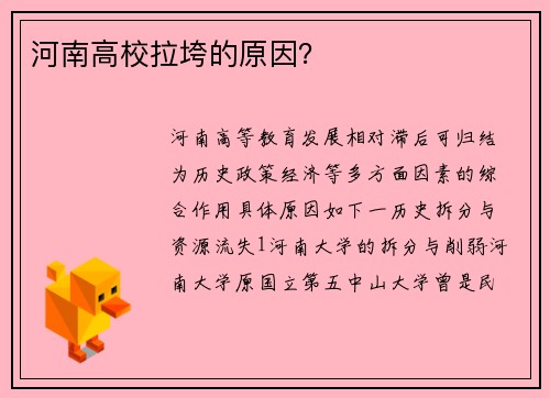 河南高校拉垮的原因？