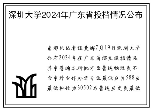 深圳大学2024年广东省投档情况公布