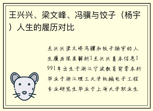 王兴兴、梁文峰、冯骥与饺子（杨宇）人生的履历对比