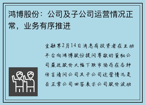 鸿博股份：公司及子公司运营情况正常，业务有序推进