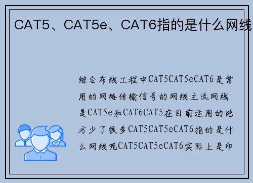 CAT5、CAT5e、CAT6指的是什么网线？