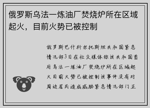 俄罗斯乌法一炼油厂焚烧炉所在区域起火，目前火势已被控制