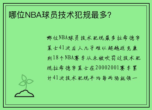 哪位NBA球员技术犯规最多？
