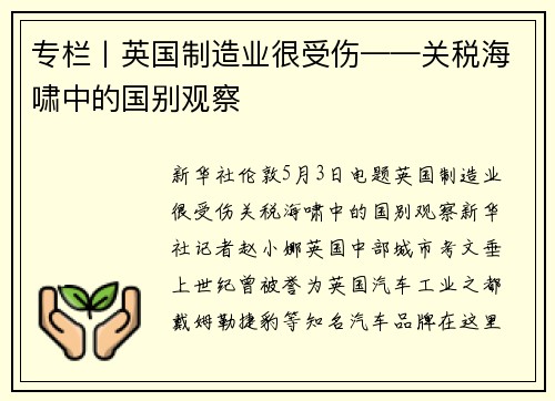 专栏丨英国制造业很受伤——关税海啸中的国别观察